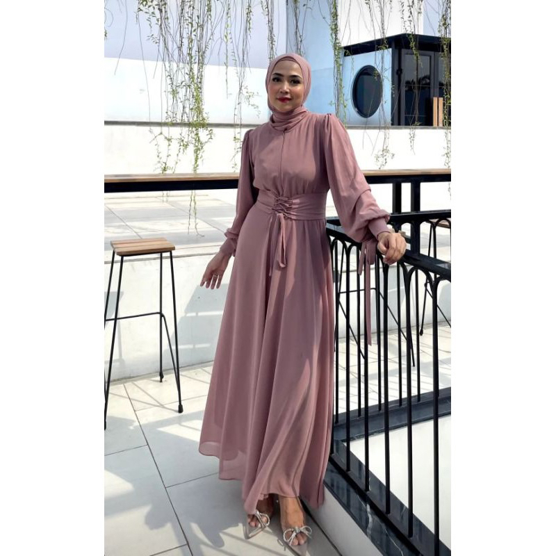 Elona Dress Kondangan Gamis Pesta Seragam Bridesmaid Gaun Prewedding Baju Muslim Polos Busui Friendl