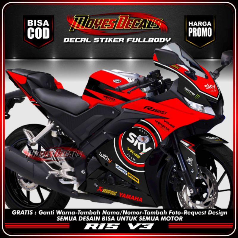 COD Decal Yamaha R15 V3 Full Body - Decal Stiker Yamaha R15 V3 motif SKY VR46