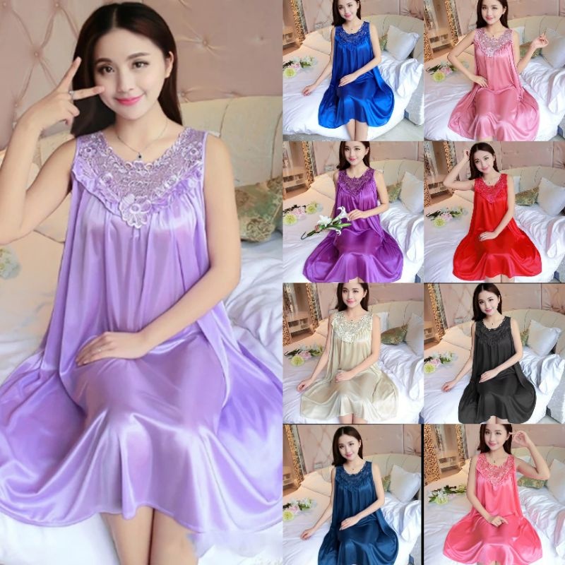 Delux - Daster Satin Brukat Happy Lingerie Jumbo Import Daster Tidur Seksi