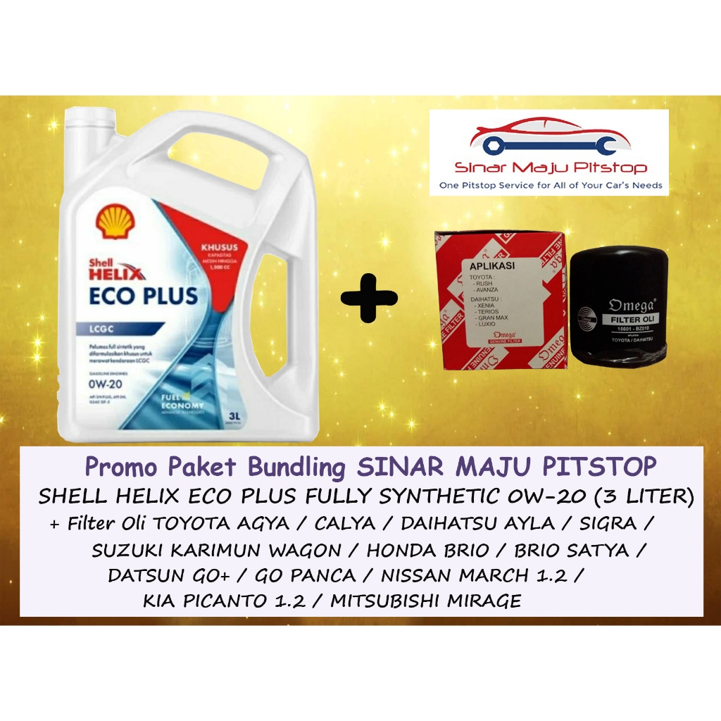 Paket Bundling SHELL HELIX ECO PLUS FULLY SYNTHETIC 0W-20 API SN ORIGINAL 3 Liter & FILTER OLI DAIHA