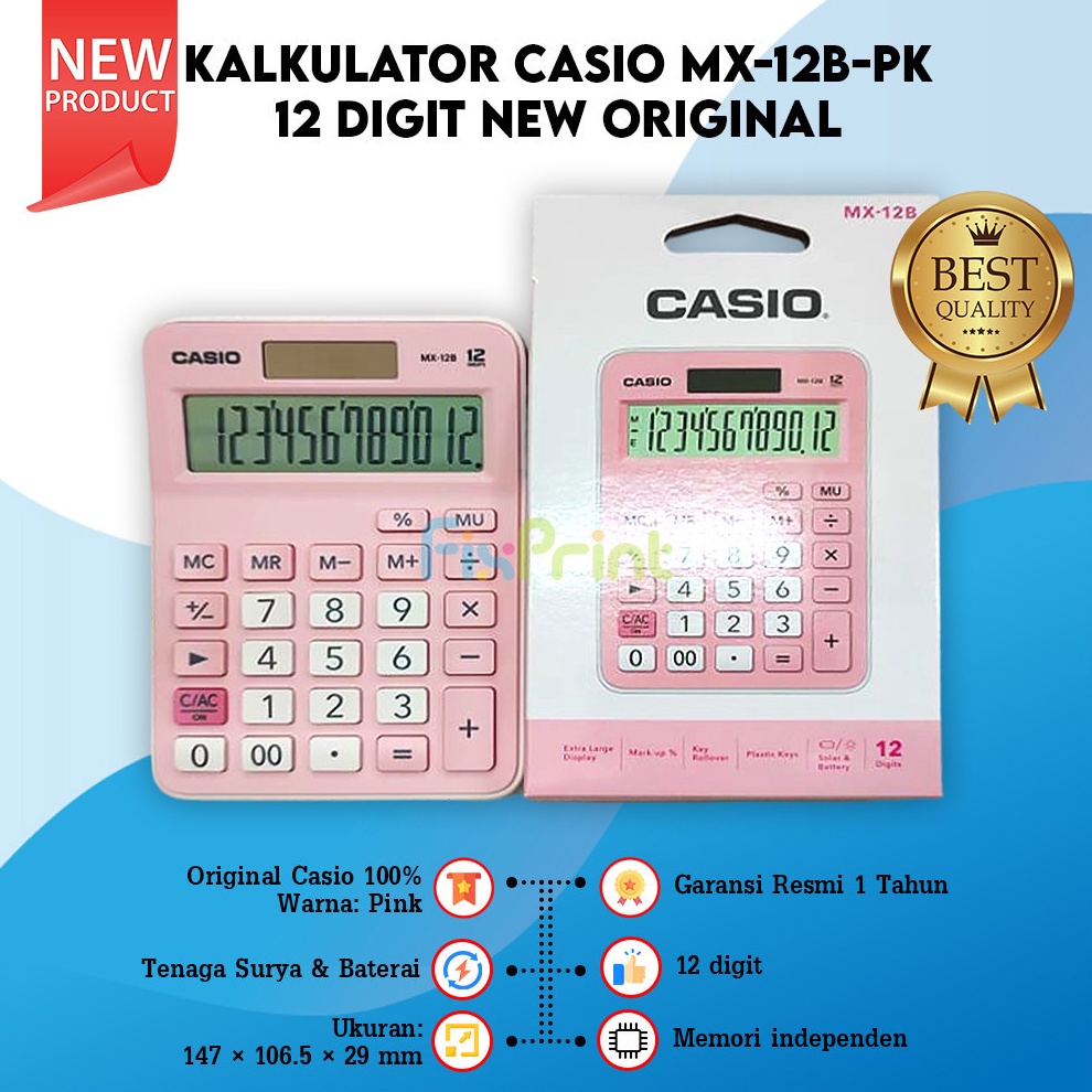 

ART R8P8 Kalkulator Casio MX 12B Calculator MX12B Desktop 12 Digit Kalkulator Lucu Pink Biru Muda Putih Hitam