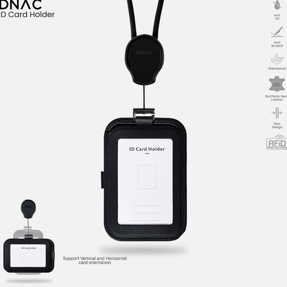 

ART U1V3 DNAC ID Card Holder and Card Slots with Ribbon Lanyard Black