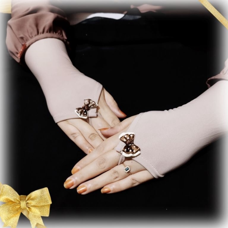 Harga Murah Sarung Tangan Cincin Motif Pita Satin PremiumSarung Tangan Cincin Muslimah
