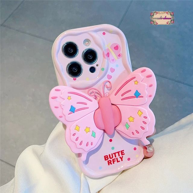 SSP001 Silikon Kreatif Pink Butterfly Stand Lipat Gelang Case Kompatibel Untuk Infinix Smart 5 6 NFC