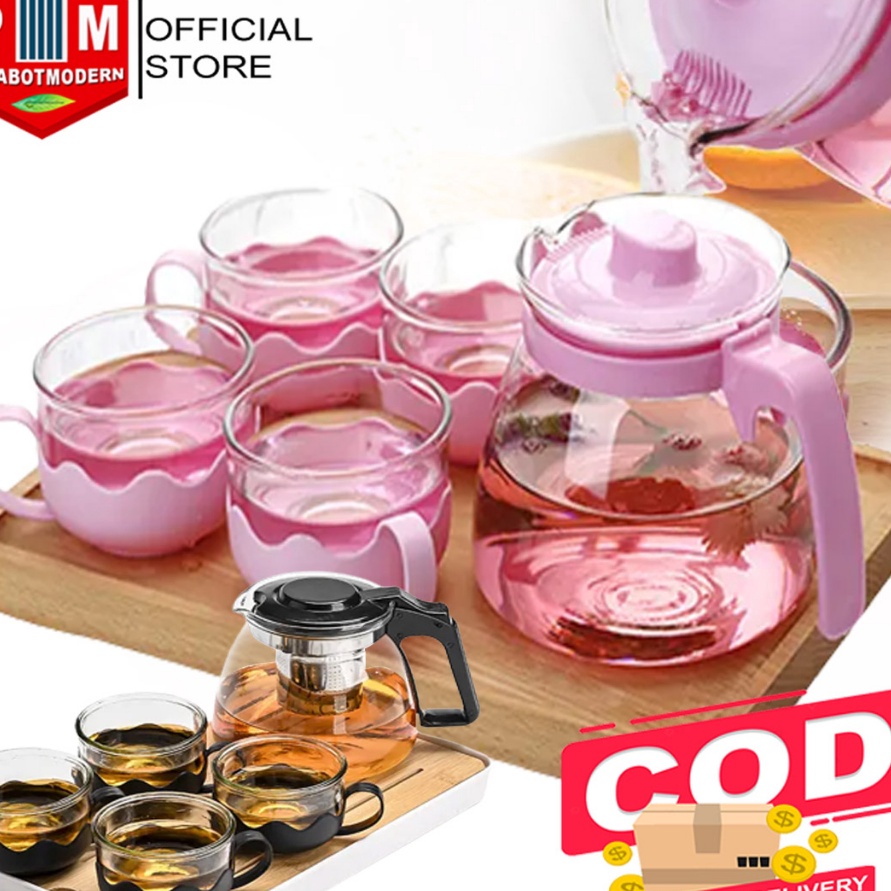Teapot sun set glass Teko Set 5pc non saringan  Teapotwith Glass Infuser Tea  Tea Pot