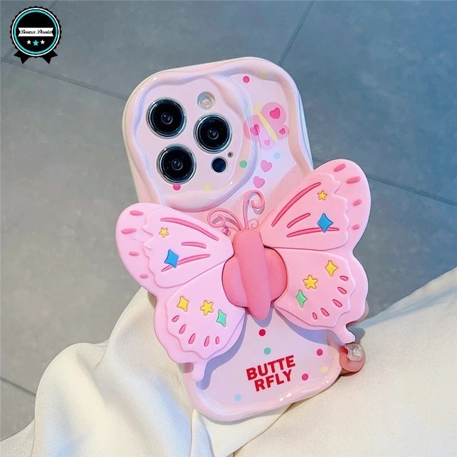 SSP001 KOREA SILIKON KREATIF PINK BUTTERFLY STAND LIPAT GELANG CASE KOMPATIBEL UNTUK XIAOMI REDMI NO