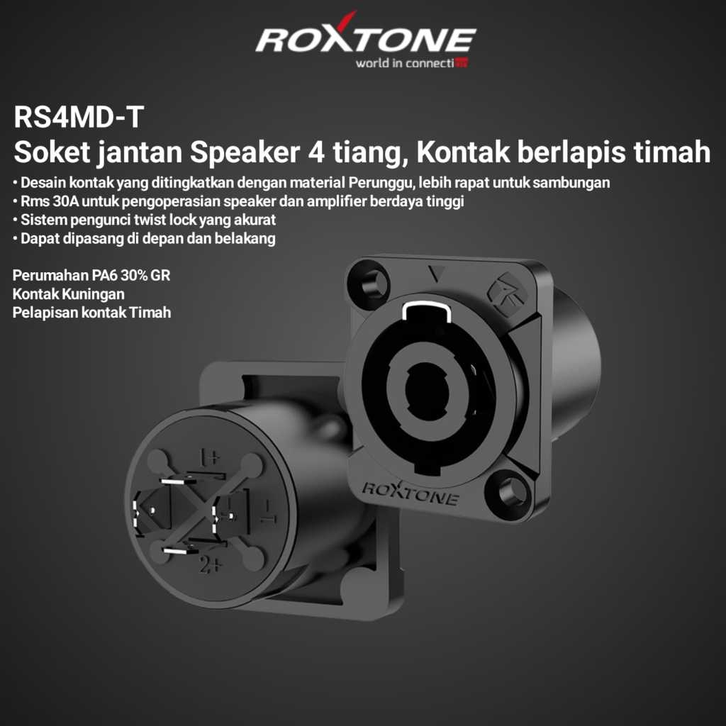 SOKET SPEAKON ROXTONE HITAM MATRIX RS4MD-T SOKET SPIKON ROXTONE