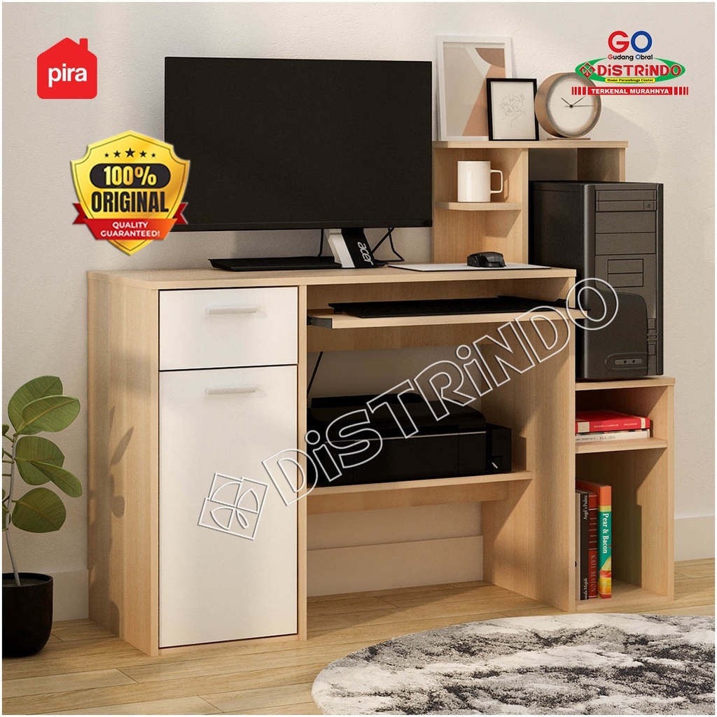 DISTRINDO Meja Komputer dengan Rak PC / Meja Belajar dengan Lemari Rak