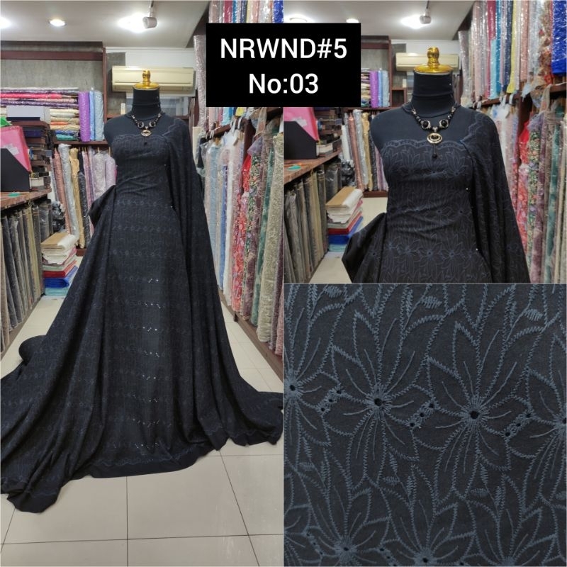 kain Katun Bordir Bunga NRWND#5 Black