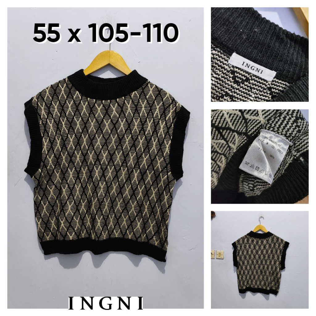 Vest INGNI Hitam Putih Knit Silang Wanita Atasan Cewek Outer Rompi BC241