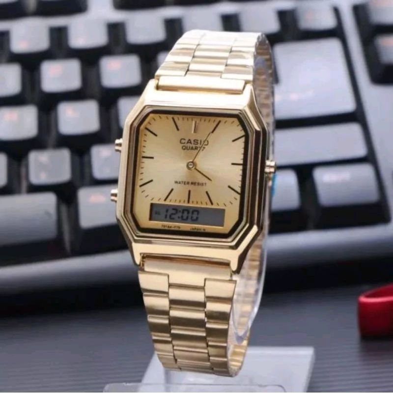 Jam tangan wanita casio AQ2301 rantai display analog & digital