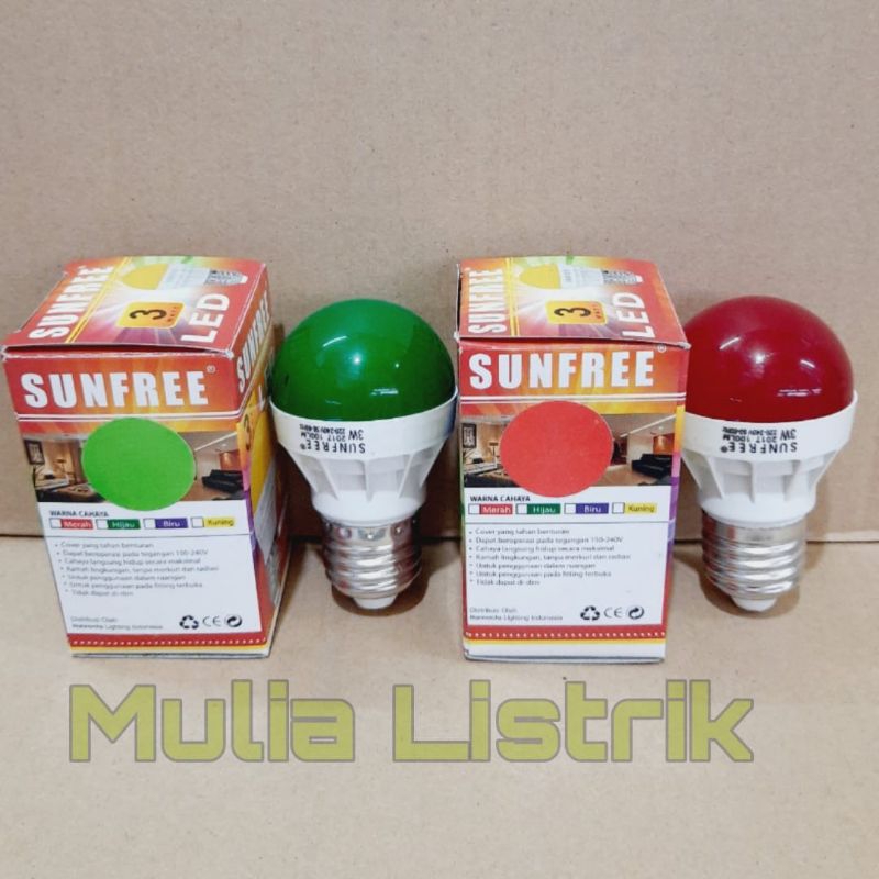 LED Sunfree warna 3Watt lampu warna LED