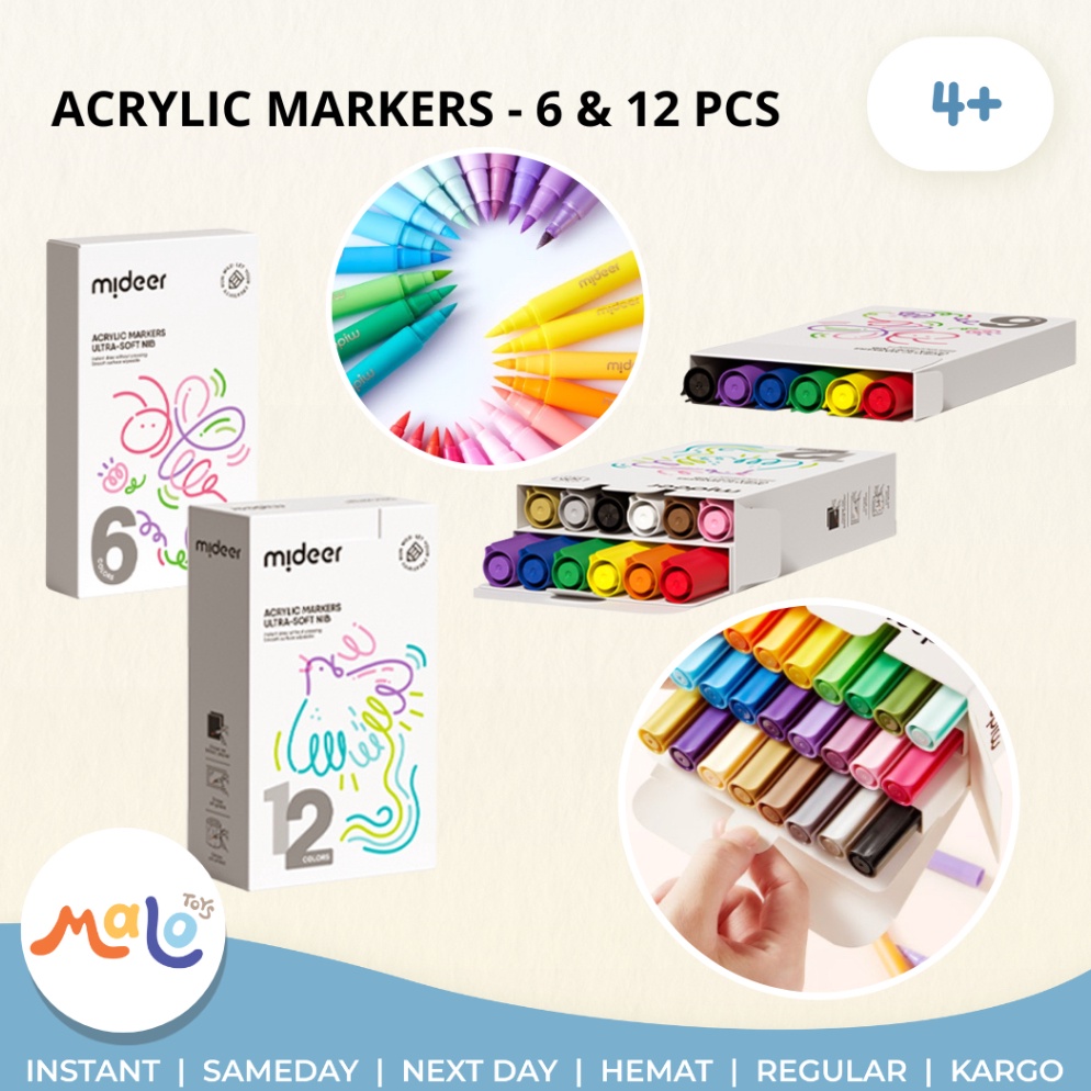 

ART X2X5 MALOTOYS Mideer Acrylic Marker Spidol Akrilik Lembut Ultra Soft Nib 6 12 pcs Warna Colors Spidol Mewarnai Menggambar Kesenian Nontoxic Mainan Anak Prakarya Color Malo Toys