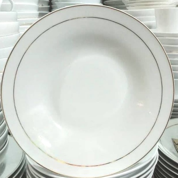 Terlaku Piring Beling Keramik Porselen Cekung 9 Piring Putih Lis Garis Dua Silver Sunbird Piring Mak