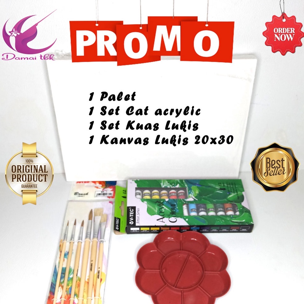 

ART P6C3 Paket Lukis Komplit PL41 Kanvas Cat Akrilik Palet Kuas Set