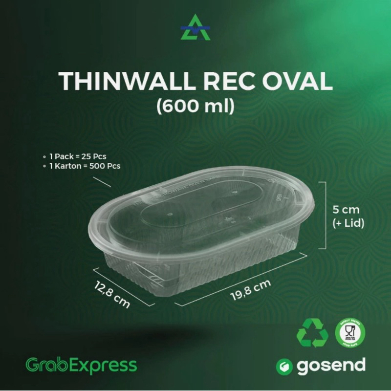 Thinwall Oval 600 (Tempat Makan Plastik / Kotak Makan Plastik) Bahan Tebal