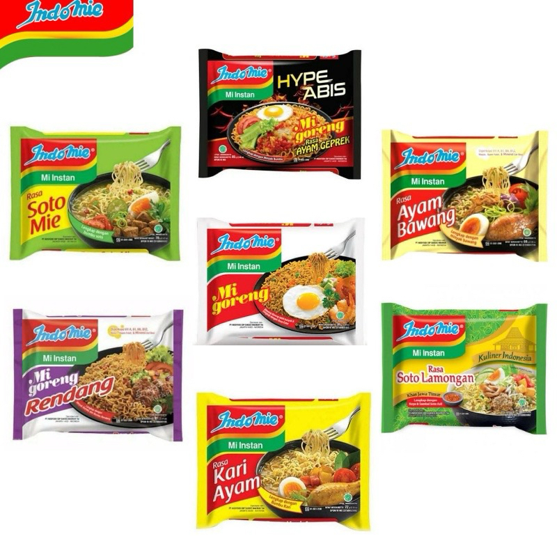 

INDOMIE Mie Instan Goreng & Kuah All Varian INDOMIE GORENG SPESIAL Soto Mie / Ayam Bawang / INDOMIE GORENG RENDANG INDOFOOD