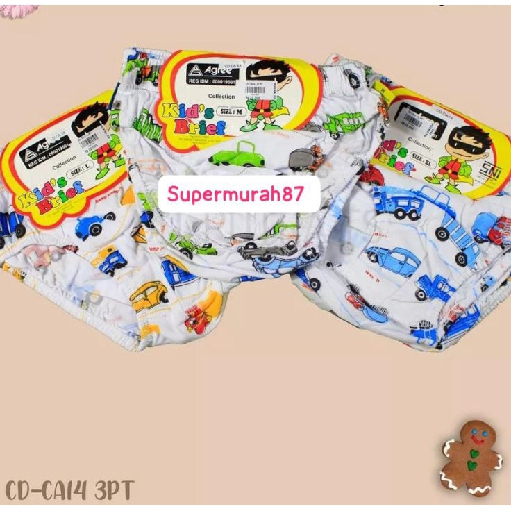 Trend Dicari   3PCS Celana Dalam anak cowok agree putih  CD Agree Kids Motif MOBIL