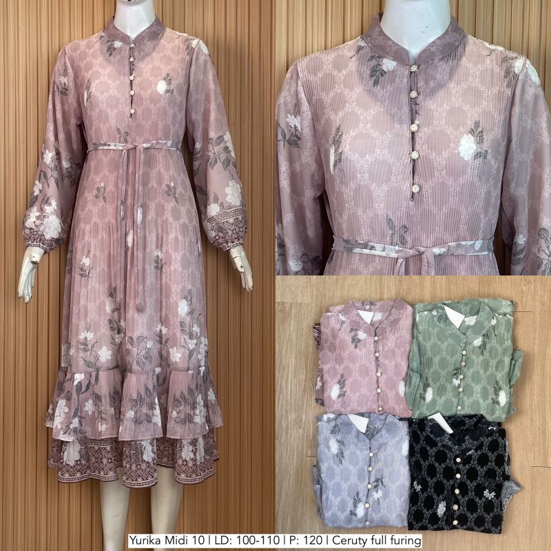 MIDI DRESS YURIKA MIDI 10 MODEL BARU CERUTY MOTIF PLISKET