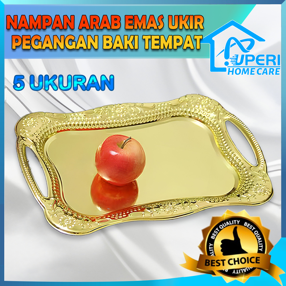 【UPERI】Baki/Nampan Arab Emas / Baki Stainless Steel Nampan Arab Emas Ukir Pegangan Baki Tempat Makan