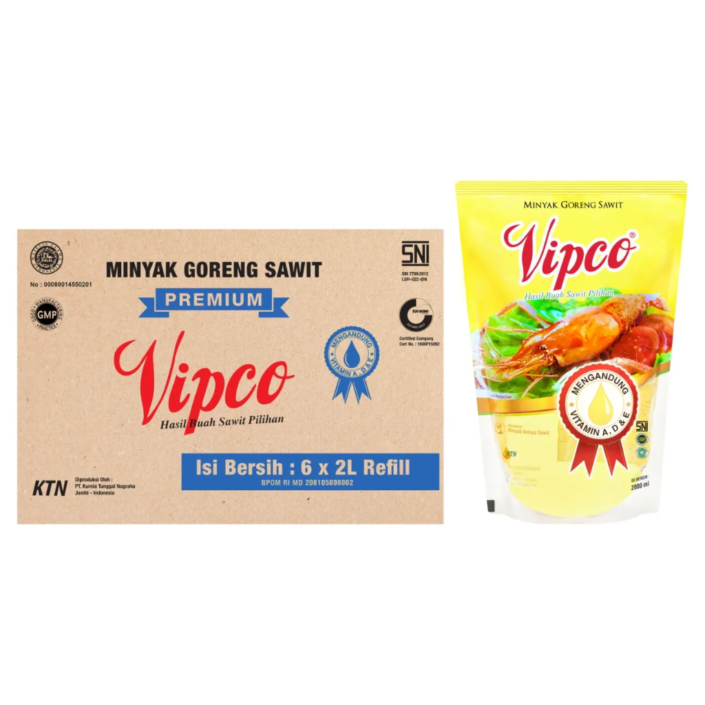 

VIPCO Minyak Goreng Kemasan Pouch 2 L [6 Pcs/ 1 Karton]