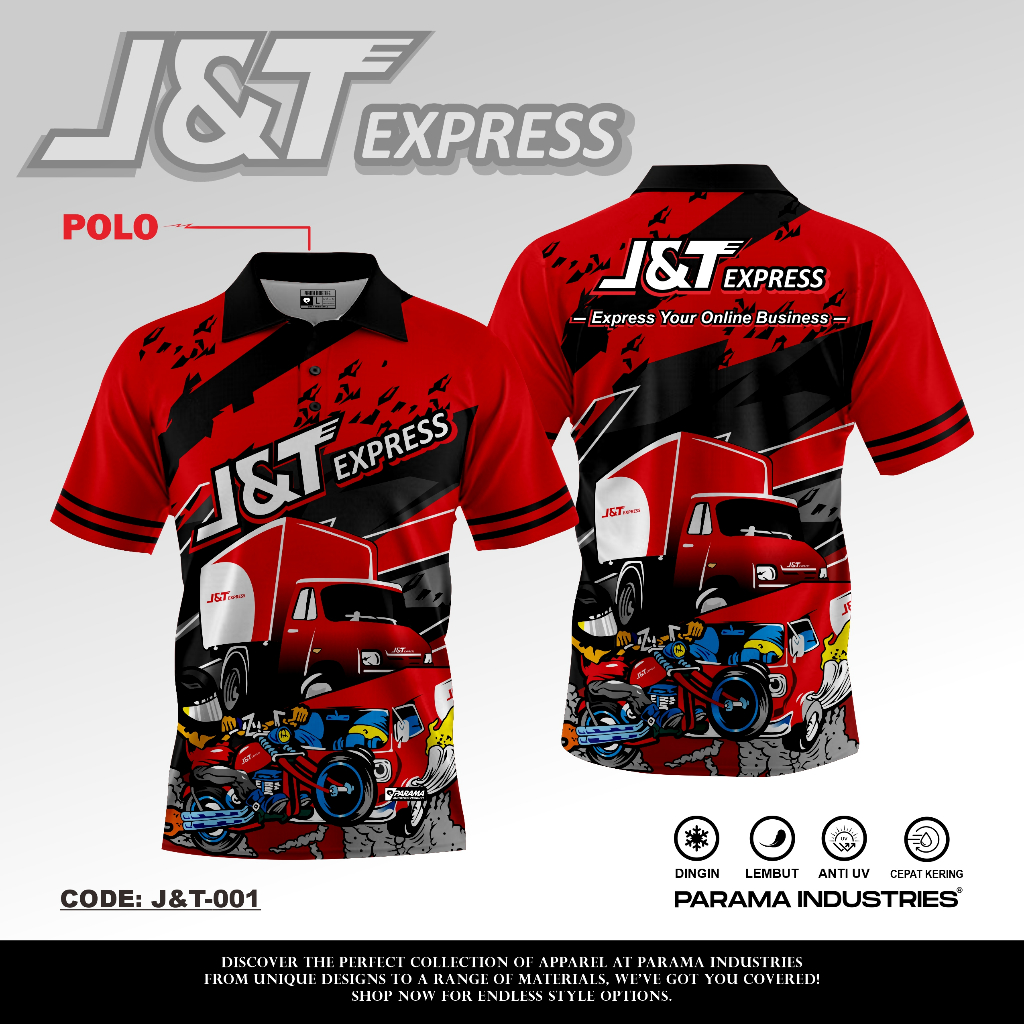 [Ready Stock] Parama Jersey Original JNT Express Full Printing Baju Driver Kurir Paket J&T Keren