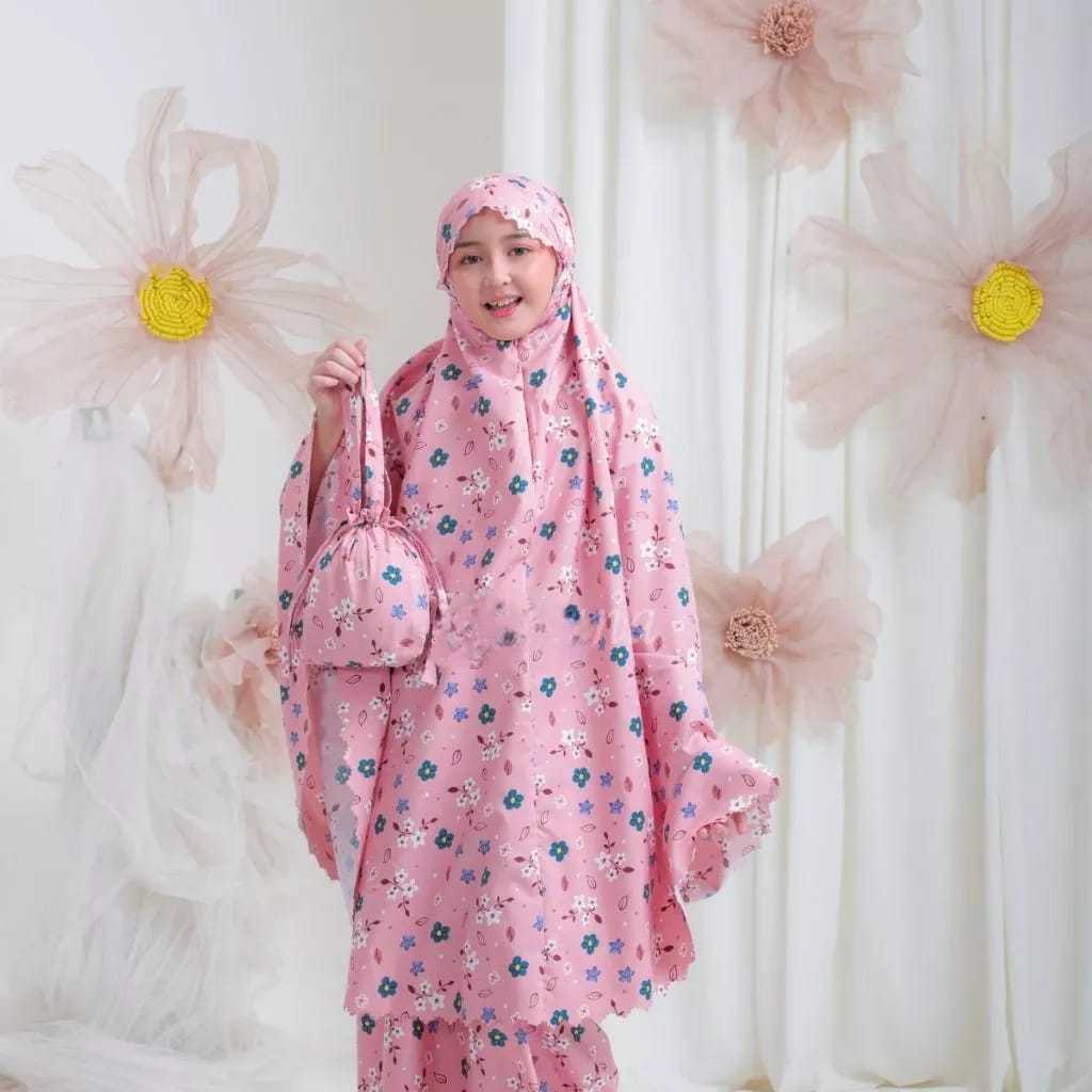 Mukena anak tanggung Elise 2 in 1 lasercut katun mikro Pakaian Muslim Anak Perempuan