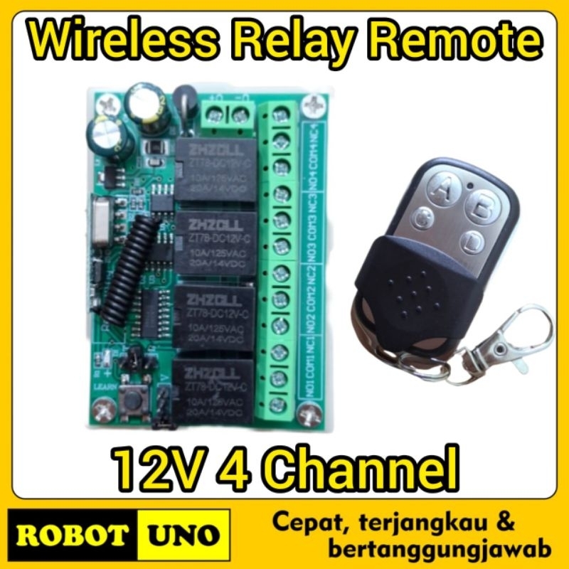433Mhz 12V 4CH Wireless  RF Relay Switch + Remote 4Ch RF Control Penerima Receiver