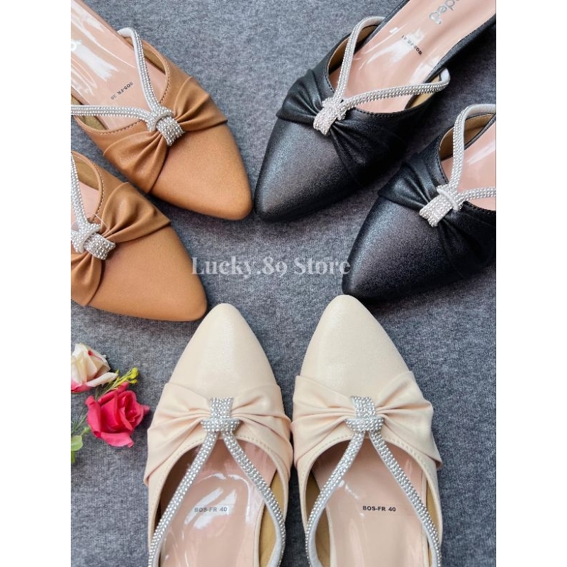 FLADEO Sandal Selop Wanita Heel 3cm Mewah dan Elegant Pesta Shoes
