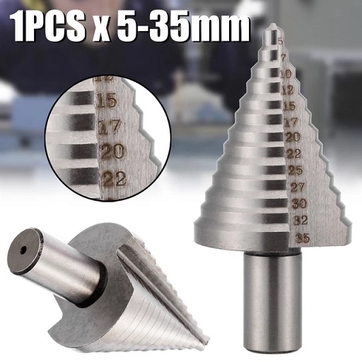 5-35mm HSS Spiral Step Cone Drill Bit Metal Hole Cutter Titanium Nitride Tertutup / High Speed Steel