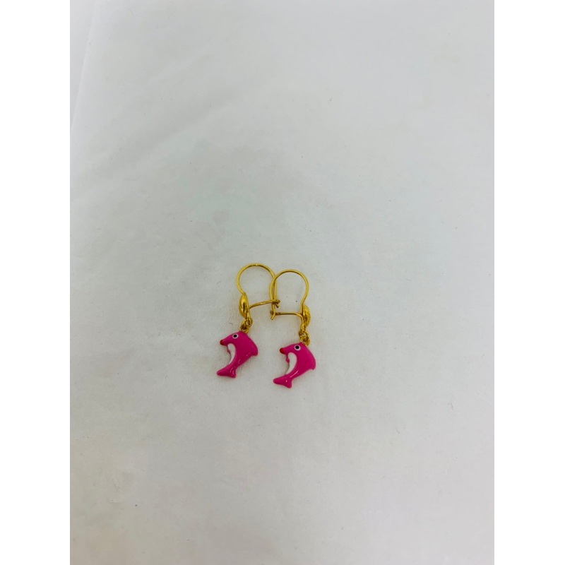 Anting anak juntai motif lumba-lumba emas mudah 0,5gram