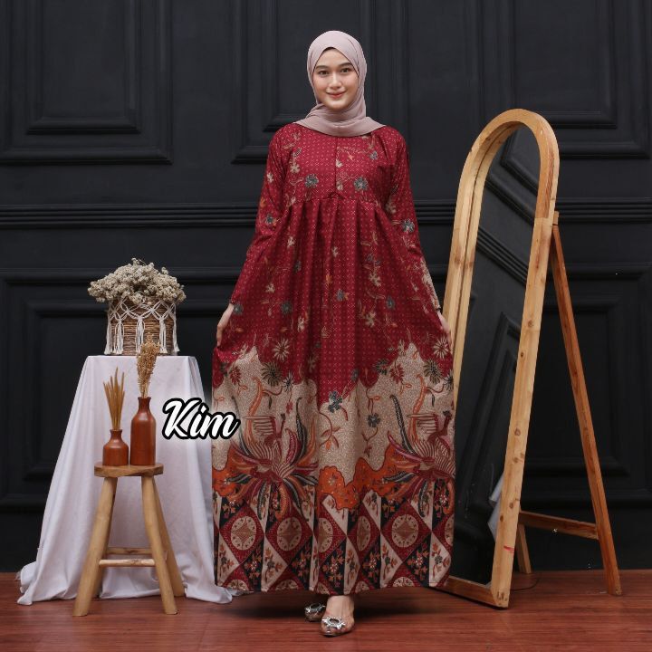 GAMIS MUSLIMAH BATIK KEKINIAN RESLETING DEPAN TERMURAH | BY QIQI STORE
