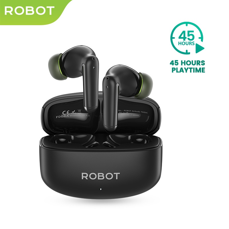 ROBOT TWS Earphone Airbuds T60NC Earphone Bluetooth Wireless In-Ear ENC Original - Garansi 1 Tahun