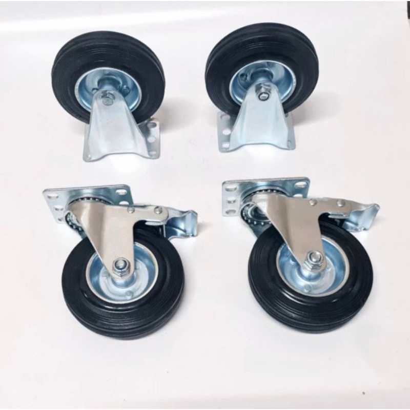 Roda troli karet 6 inch roda gerobak 6 inch 2 Rem 2 mati