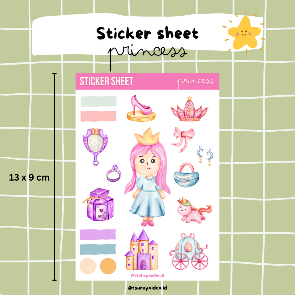 

SS030 - Princess Sticker Sheet, Sticker Journal Lucu Aesthetic