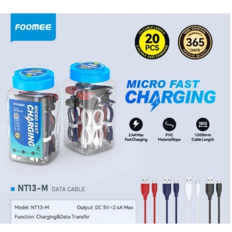 FOOMEE NT13-M / NT13-C / NT13-L KABEL LIGHTNING 2.4A 100CM FAST CHARGING ORIGINAL FOOMEE