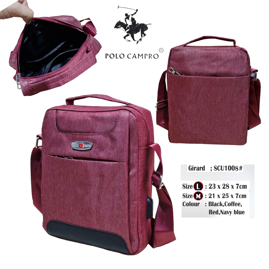 Polo Campro Sling bag Import Tebal Dengan Port USB, Tas Selempang Pria 006