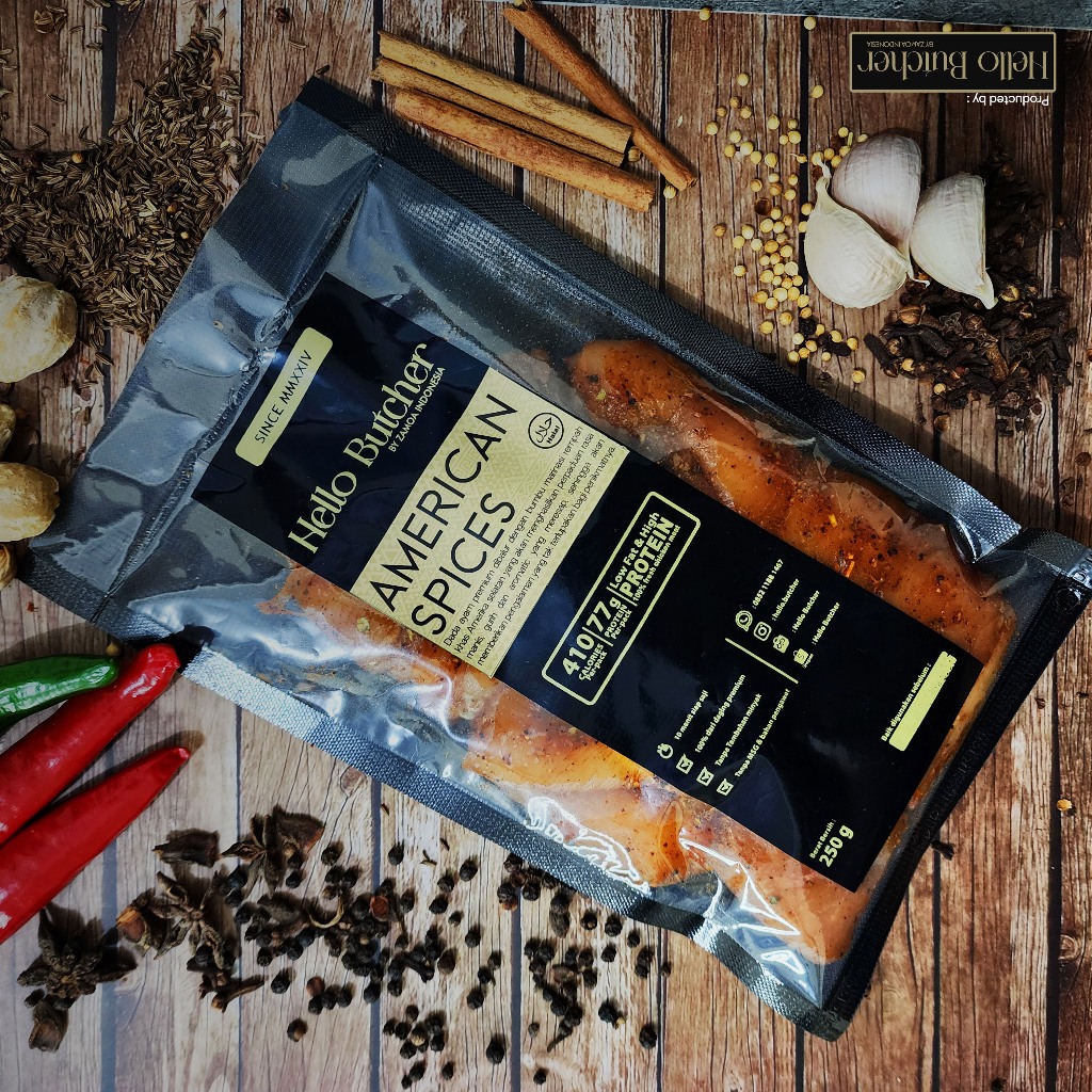 

Hello Butcher - AMERICAN SPECIES Dada Ayam Fillet Marinasi Dry Rub 250gr / Chicken Breast Marinade - DIET SEHAT