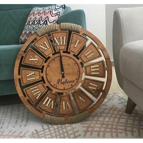 Jam Dinding Kayu Jati Model Tali Romawi Custom 60cm