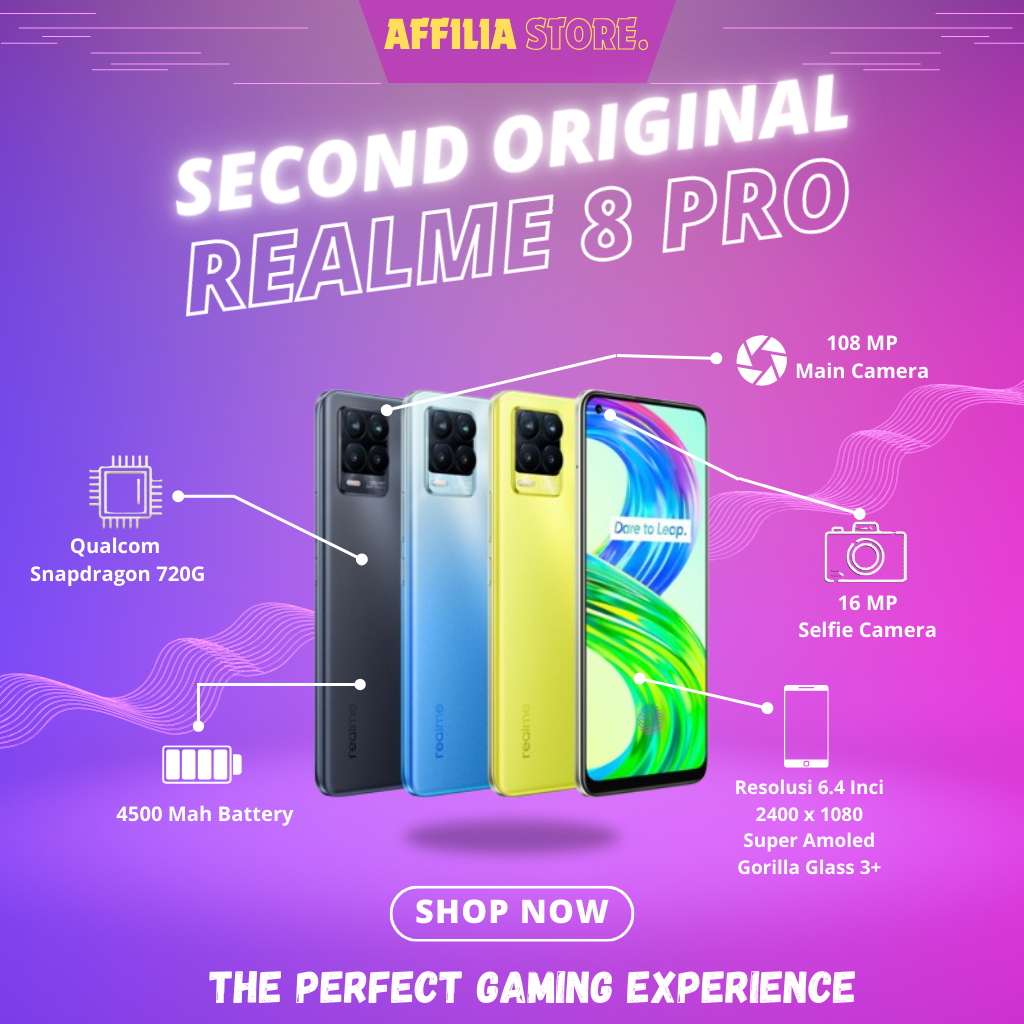 REALME 8 PRO RAM 8/128 SECOND ORIGINAL (FULLSET)