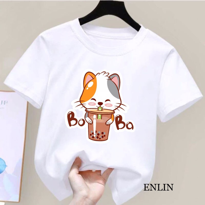 kaos distro anak cewek cowok motif boba / baju oblong anak anak 2-10 thn unisex