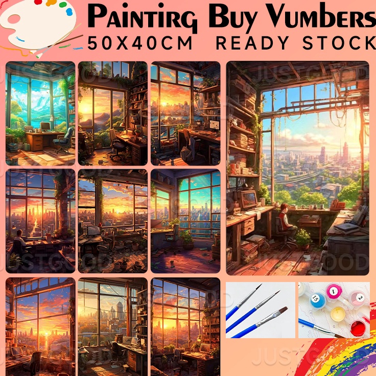 

Stock Limited Painting By Numbers Kit Digital Oil Painting Canvas Lukisan 34CM HandFilled Coloring Painting Sunset Room Scene Numbers Painting Stress Relief Living Room Decoration Painting