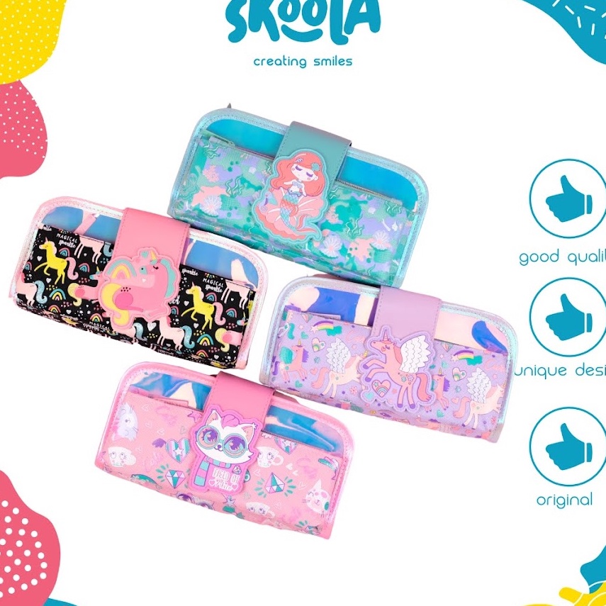 

Paket Hemat Skoola Tempat Pensil Lipat 3 Pencil Case Threefold Anak Perempuan Lucu Unicorn Cat Mermaid Pensy