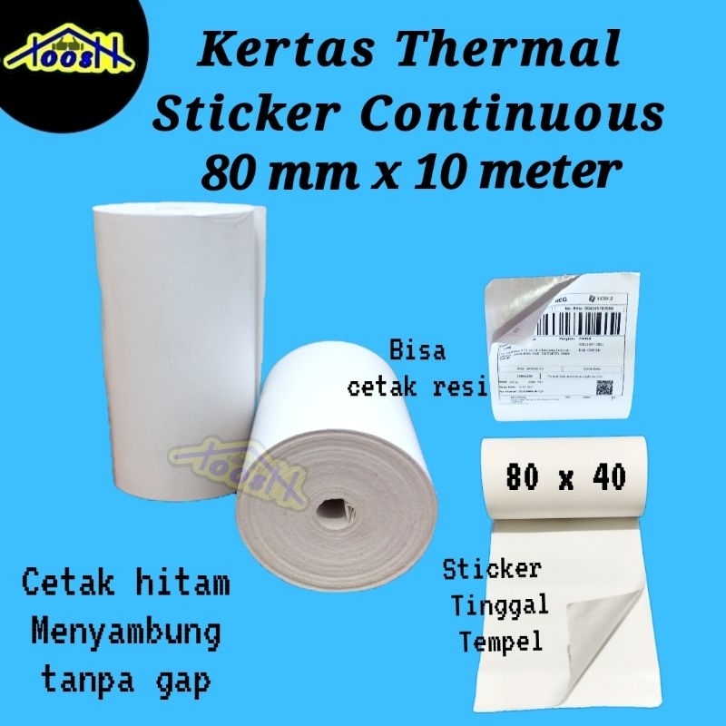 

Kertas label thermal sticker 80mm x 10 meter continuous kertas Thermal Stiker 80mm 80x40 continuous menyambung tanpa spasi tinggal tempel label thermal stiker thermal cetak resi olshop stiker glosy