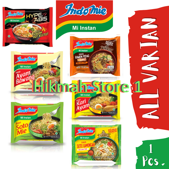 

Indomie Mie Instant / Goreng / Soto / Ayam Bawang / Kari / Ayam Spesial / Soto Mie / all varian