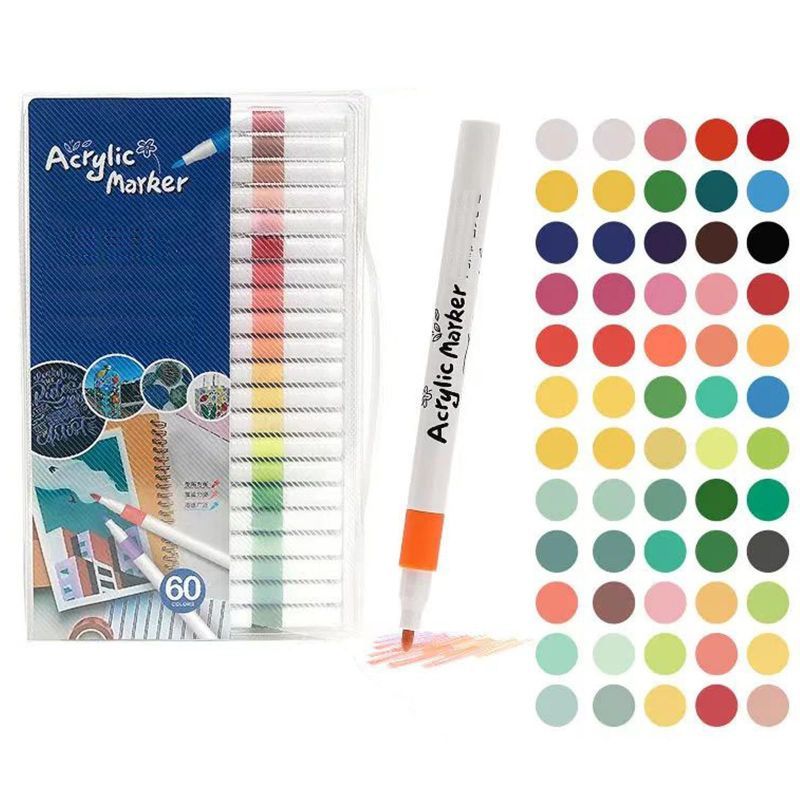 

Ay00! 24/60 Warna Spidol Acrylic Pen Acrylic Marker Pen Set DIY Painting Tahan Air Pulpen Warna