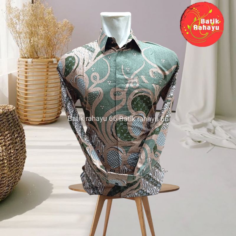KEMEJA BATIK LENGAN PANJANG KEMEJA BATIK HALUS BELAPIS/BATIK  HIJAU SAGE