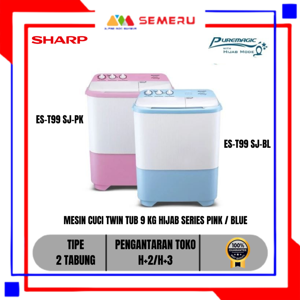 SHARP MESIN CUCI TWIN TUB 9 KG HIJAB SERIES BLUE ES-T99 SJ-BL / PINK ES-T99 SJ-PK /GREEN ES-T1070 SJ