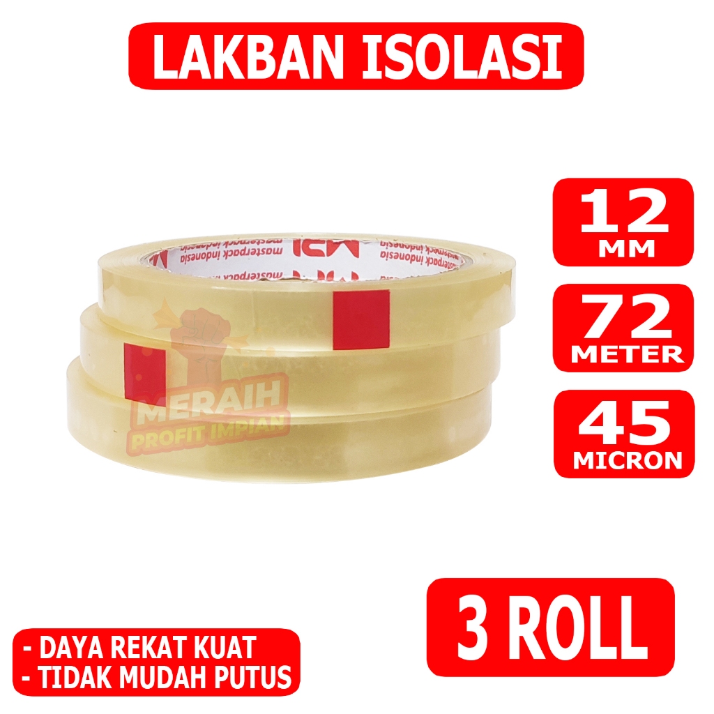 

3 Pcs - Lakban Isolasi 12 mm x 72 m - Selotip Mini 72 Meter