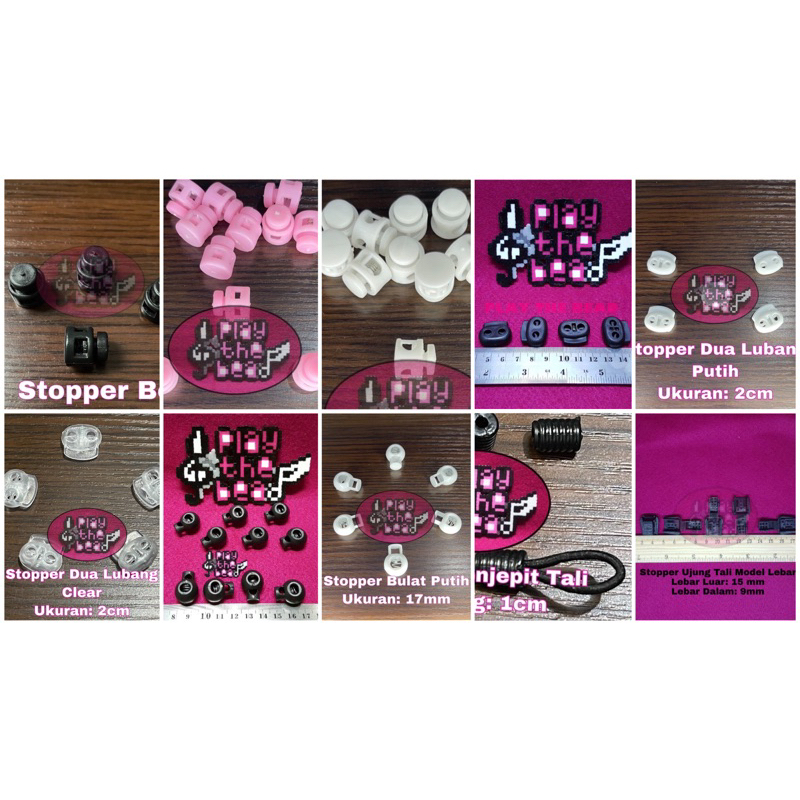 Stopper Ujung Tali Tas/Jaket, Stopper Penjepit Tali. Serutan Tali Masker Hitam Putih Pink